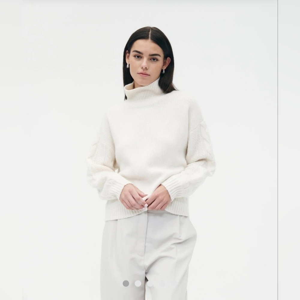 NAADAM NWT Cashmino Cable Turtleneck Sweater Cashmere Wool Size In Cream Size XS